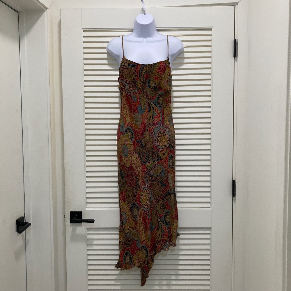 Laundry by Shelli Segal Vintage Silk Paisley Dress – Size 8, Asymmetrical Hem
